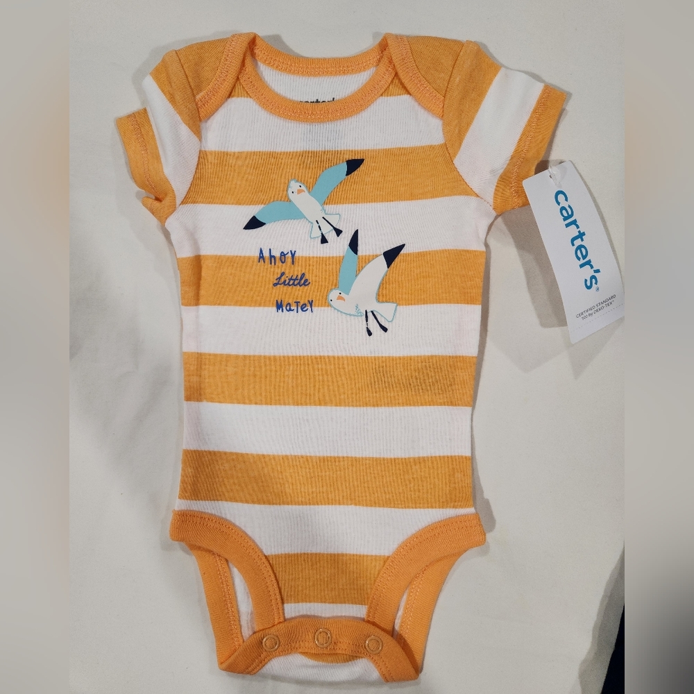 Carter's Boy's 'Ahoy Little Matey' 3 piece Set Orange & White Stripe Size NB NWT - Picture 6 of 10
